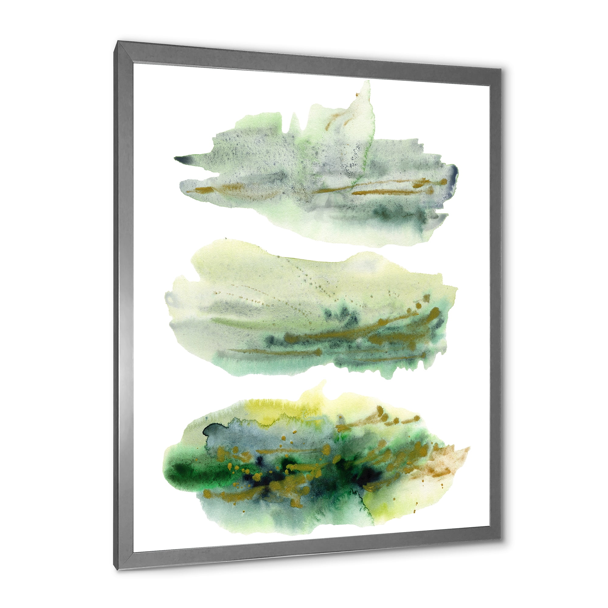 Designart 'Golden Green Abstract Clouds II' Modern Framed Art Print