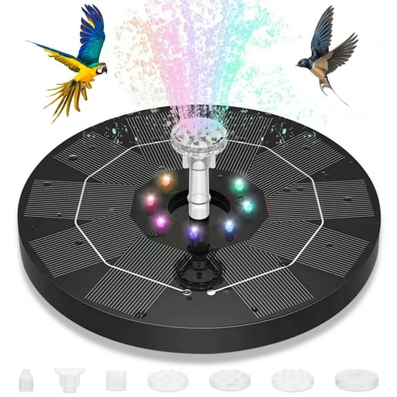 MUZOOY Solar Fountain, Solar Powered Water Fountain with Color LED Lights for Bird Bath, Garden, Pool, Outdoor