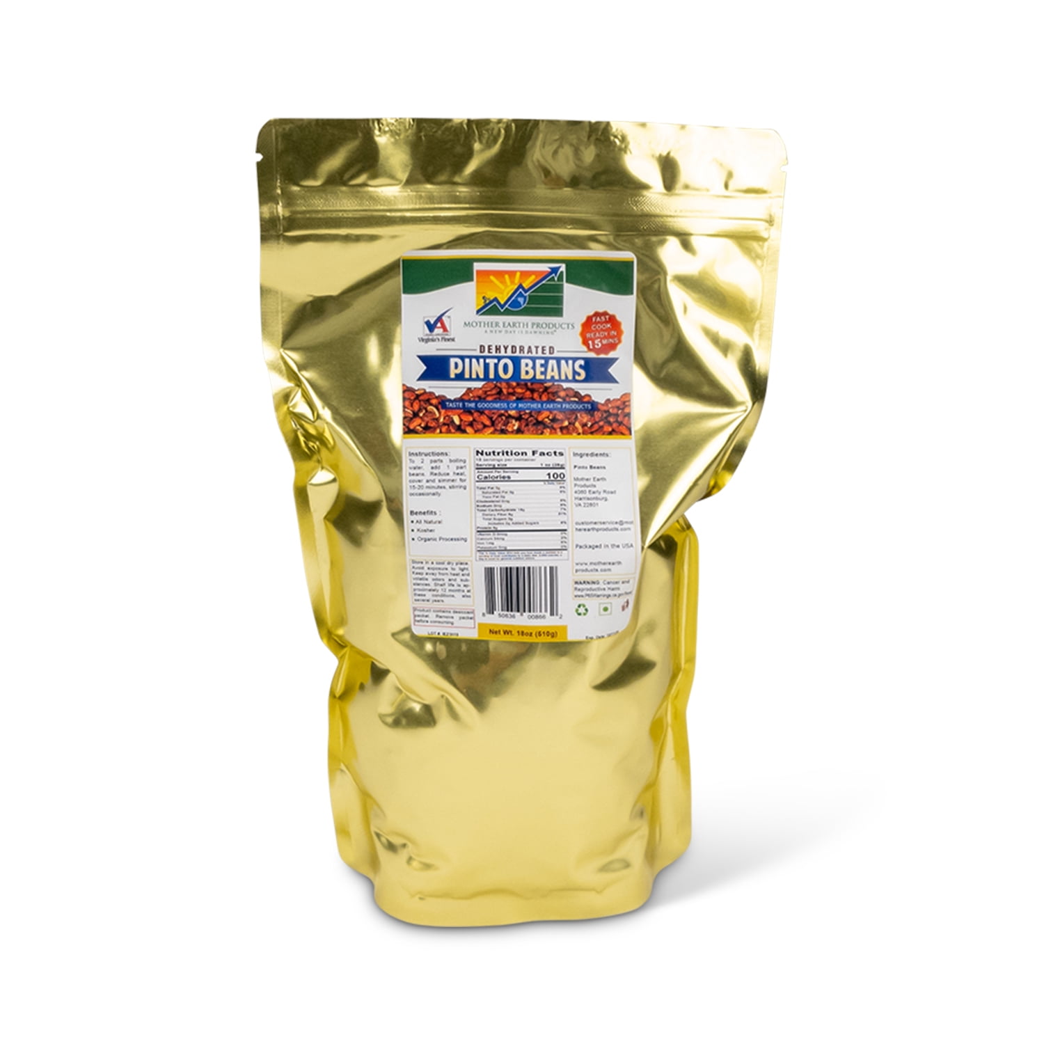 Dehydrated Pinto Beans, 1 Full Quart Mylar Bag