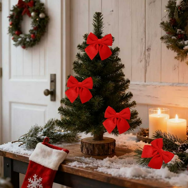 Paquete de 4 lazos navideños de terciopelo flocado para decoración navideña | Juego de 4 lazos decorativos grandes para coronas, árboles y guirnaldas