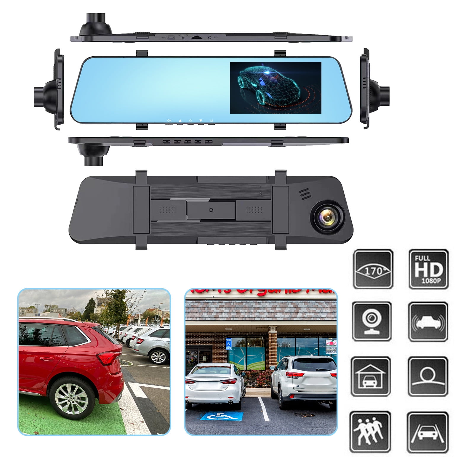 Car DVR Rear View Mirror Video Recroder 4.3 inch Car Camera Dual Lens Cam Night