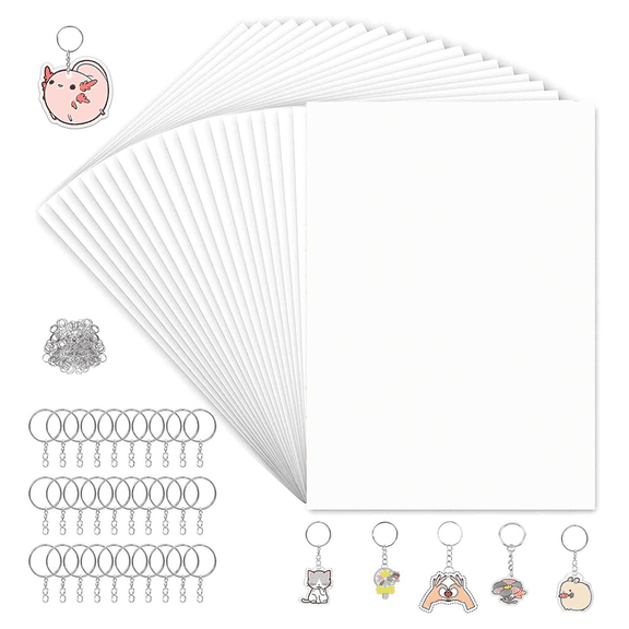 160Pcs Shrink Plastic Sheets Kit,7.9 X 5.7 Inch Paper and Keychains Making Accessories for Kids DIY Craft
