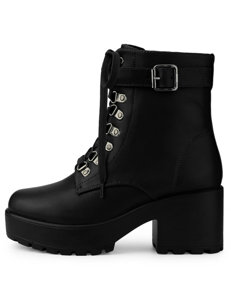 BLISSFUL STEP Women's Zip Block Heel Platform Ankle Combat