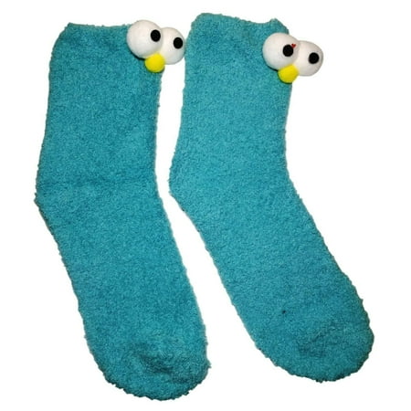 

Cookie Monster Character With Eyes Cozy Adult Size Crew Socks