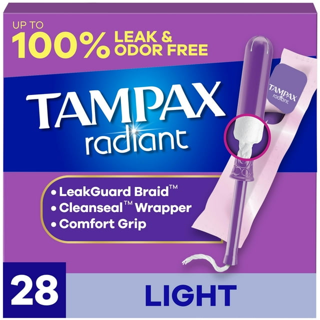 Tampones Tampax Radiant Light Absorbency, sin perfume, 28 unidades