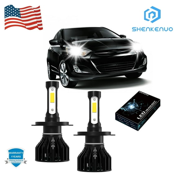 SHENKENUO 9003 H4 COB LED Headlight Bulbs Conversion Kit High Low Beam 6000K White For Hyundai Accent