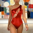 thumbnail image 3 of Avrnliq Womens Red Metallic One Shoulder Cutout Bodysuit, Sleeveless Fitted Bodycon High Cut Leg, Clubwear Party Rave Festival Night Out Outfit,Size S, 3 of 6