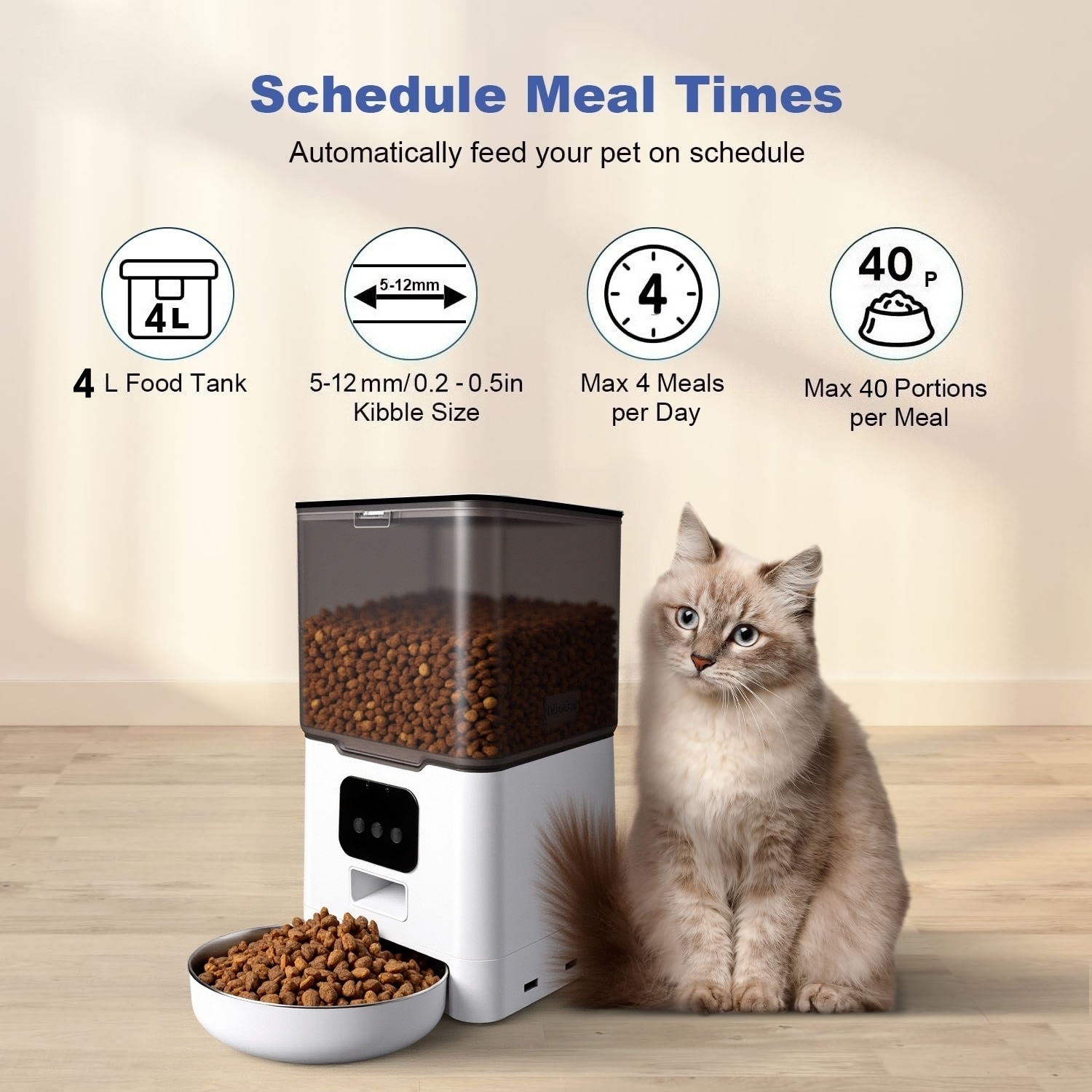 BN-LINK Automatic Cat Feeder 4L, Timed Pet Feeder Cat Food Dispenser, 4L Automatic Cat Food Dispenser for Small Pets Indoor, White