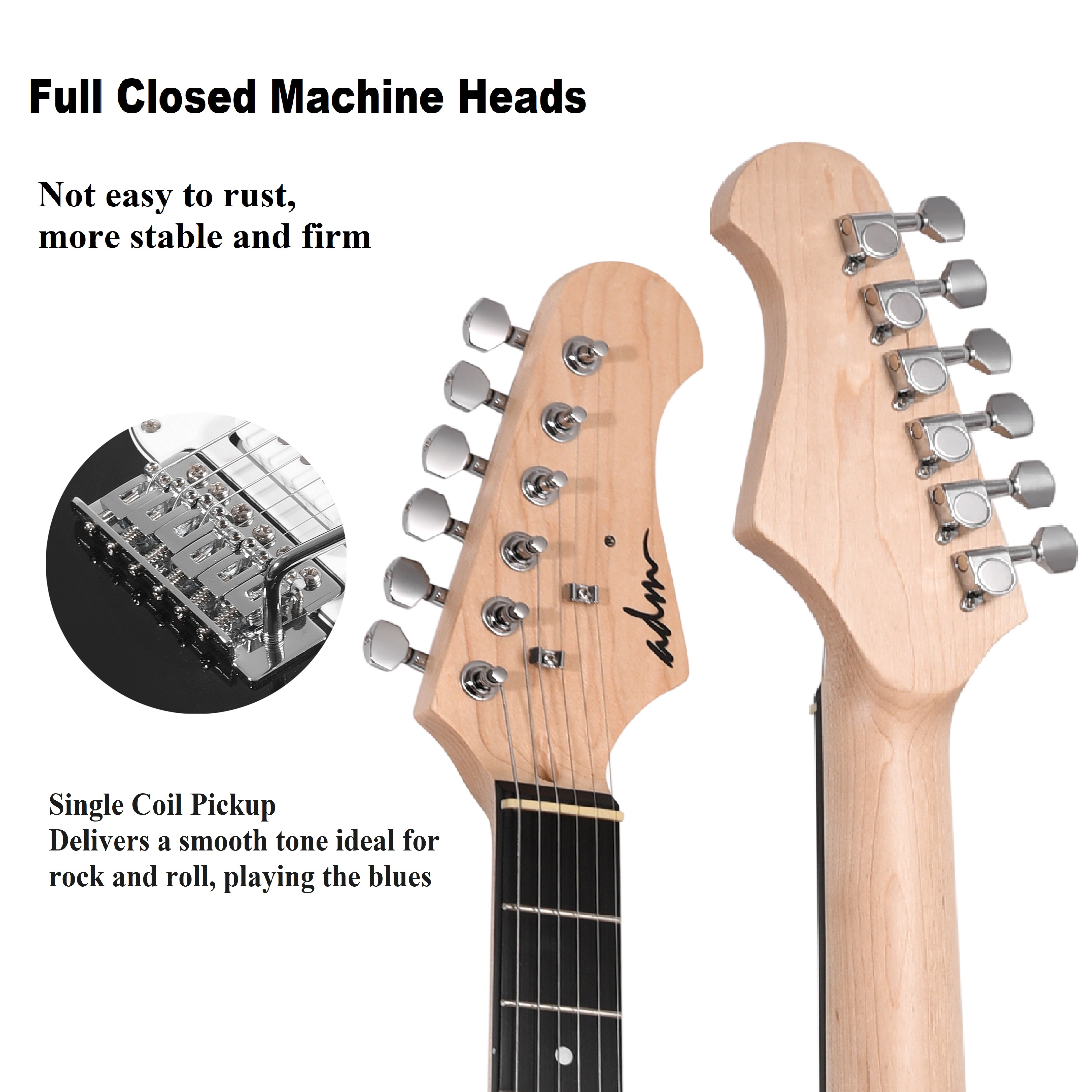 ADM 39in Full-Size Electric Guitar Beginner Kit Black photo 5