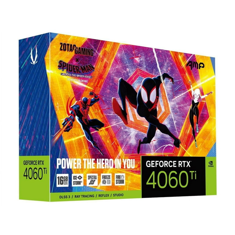  ZOTAC Gaming GeForce RTX 4060 Ti 16GB AMP Spider-Man: Across  The Spider-Verse Inspired Graphics Card Bundle, ZT-D40620F-10SMP :  Electronics