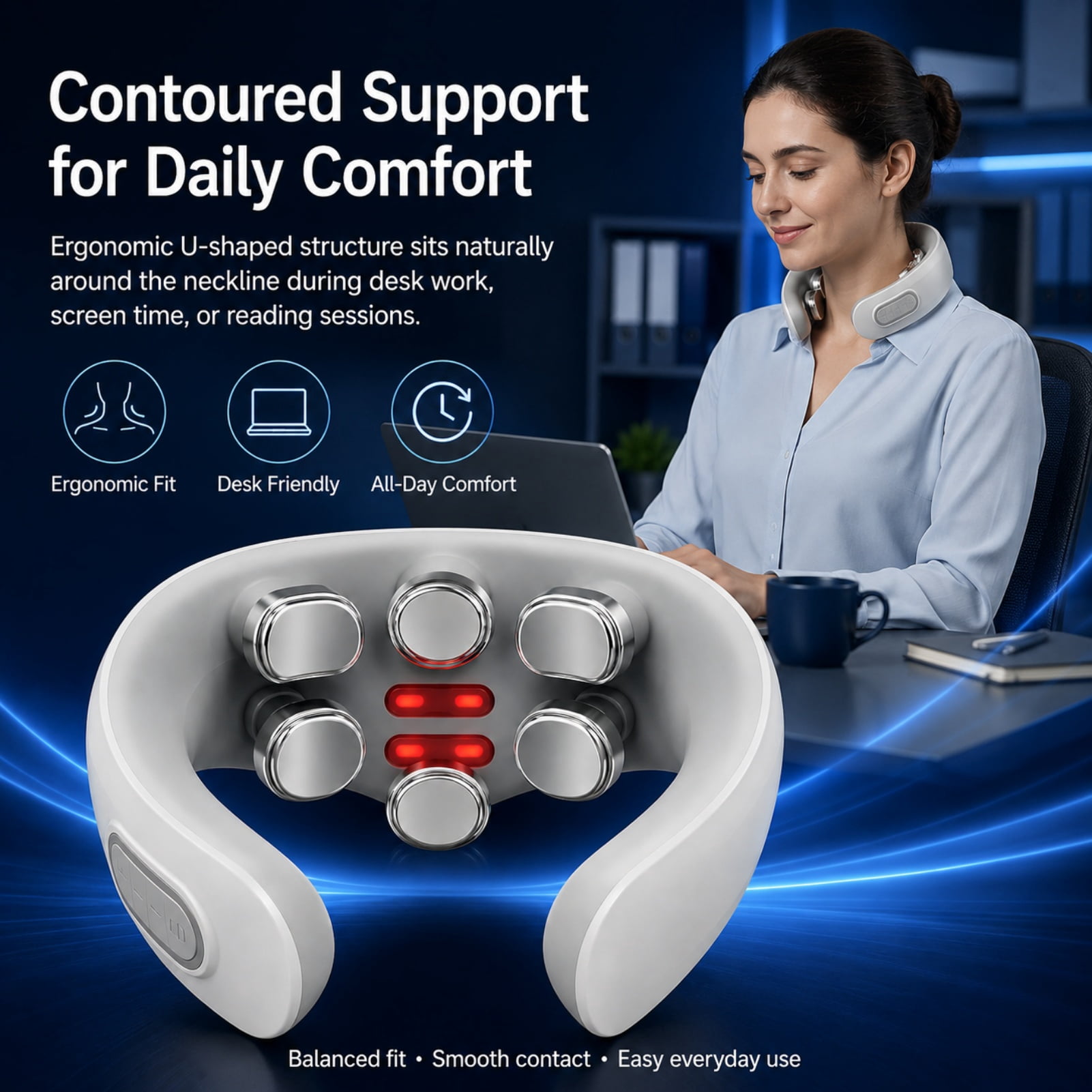 Magic Pro 3.0 Neck Massager, Magic Pro 3.0 Neck Massager 2026, Contoured Support Design with Dual-Level Mechanical Rhythmic Modes, Integrated Heat Therapy and Vibration, Ideal for Office Use