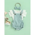 thumbnail image 3 of Biekopu Newborn Baby Three Piece Set, Fly Sleeve Round Neck Shirt Suspender Ruffle Shorts Elastic Matching Headband, 3 of 9