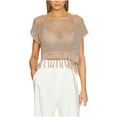 thumbnail image 2 of Tendance, Blouse Décontractée à Franges Manches Courtes Col Rond Ample pour Femmes, Tunique Découpée pour l'Été Style/acrylique, Kaki, Sopatenor, 2 of 7