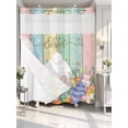 thumbnail image 2 of No Hook Shower Curtain with Snap-in Liner, Easter Waterproof Fabric Bathroom Curtains, Spring Rabbit Ears Foot Eggs Floral Wooden Grain Bath Curtains & Mesh Top Window Standard 72"x72", 2 of 9