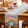 thumbnail image 5 of Watercolor Floral Table Runner - 72 Inch Long Spring Botanical Flowers Leaves Wood Grain Cotton and Linen Blended Dress Scarves Farmhouse Table Runner for Kitchen Dining, Coffee Table, 13" x 72", 5 of 8