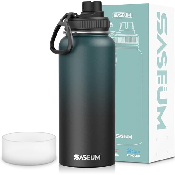 Insulated Stainless Steel Water Bottles 32oz with Spout Lids Metal Vacuum Thermal Large Water Jug Leak-proof Reusable Flask for Sports Gym and Travel,Dark-Blue