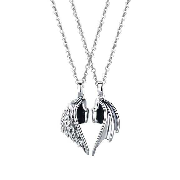 Mightlink 1 Pair Couple Necklaces Wing Shape Magnet Connection Love Symbolization Demon Angel Matching Necklace Valentines Day Gift Pendant Necklace