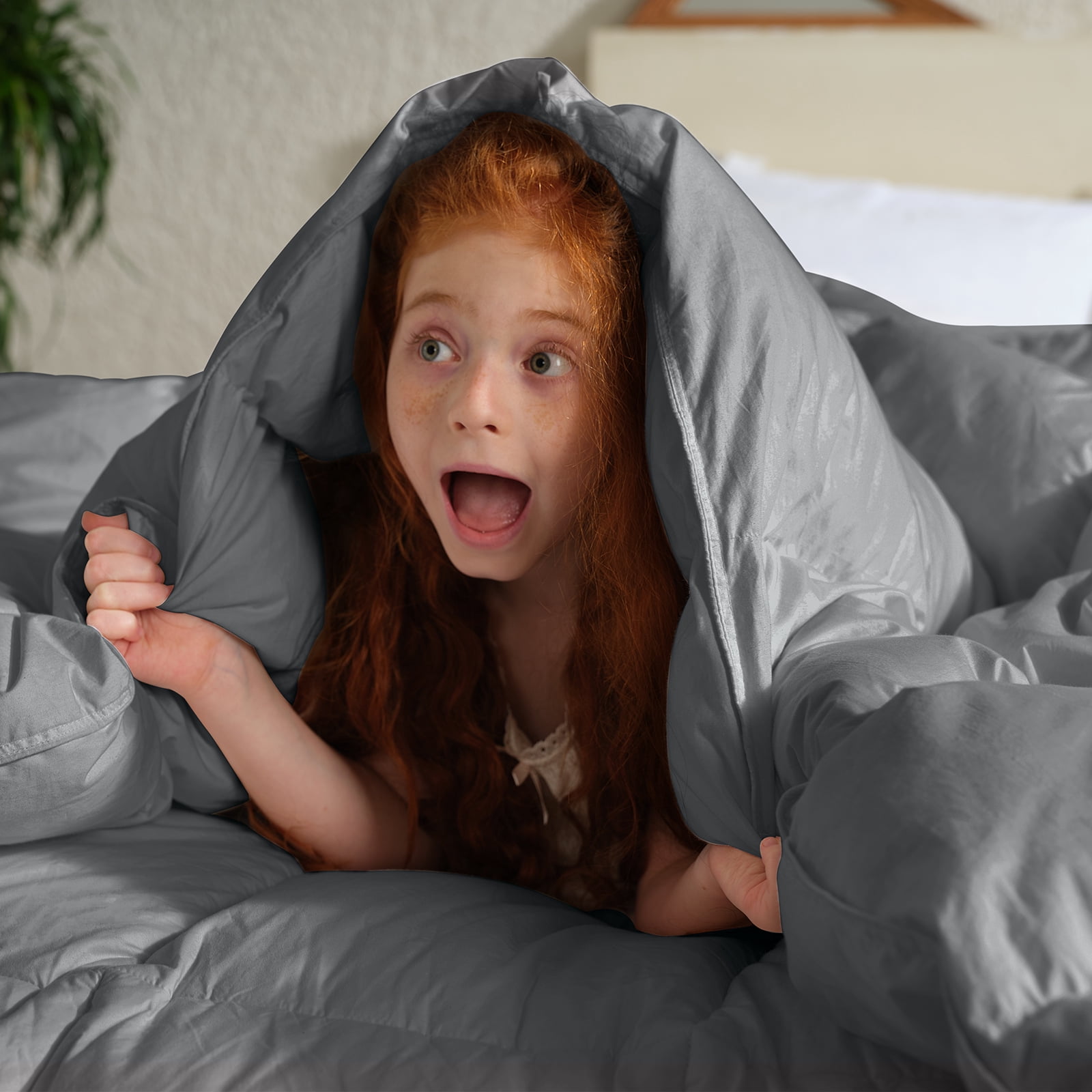Teler Goose Down Comforter King Size, Extra Fluffy White Duvet Insert, Ultra-Soft, Breathable , All Season Hotel Luxury Bedding Comforters, 4 Corner & Center Loops , Dark Gray