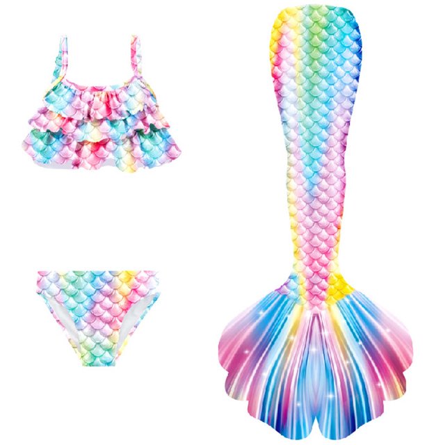 Toimothcn Maillot de Bain Fille Sans Manches Décontracté Écailles de Poisson Colorées Imprimé Ensemble Bikini 2 Pcs Séchage Rapide Couverture Maillot de Bain 4-5 Ans