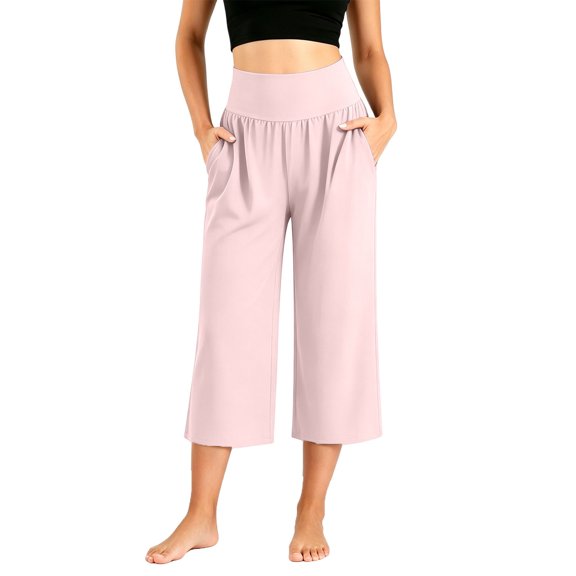 yillto Women's Wide Leg Palazzo Lounge Cropped Pants with Pockets Lightweight Comfy Pajama Capri Pants