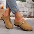 thumbnail image 3 of Women's Platform Clogs Wide Toe Box Lightweight Non Slip Mules Comfortable Suede Closed Toe Slip On Wedge Sandals Brown Size 8, 3 of 5