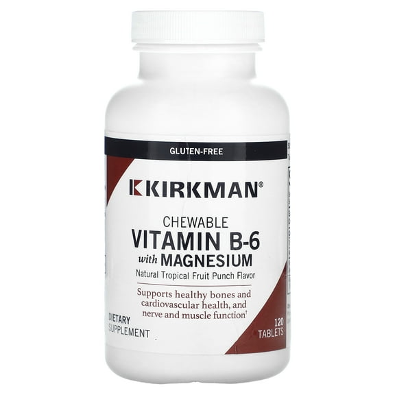 Kirkman Labs Chewable Vitamin B6 with Magnesium, Natural Tropical Fruit Punch, 120 Tablets