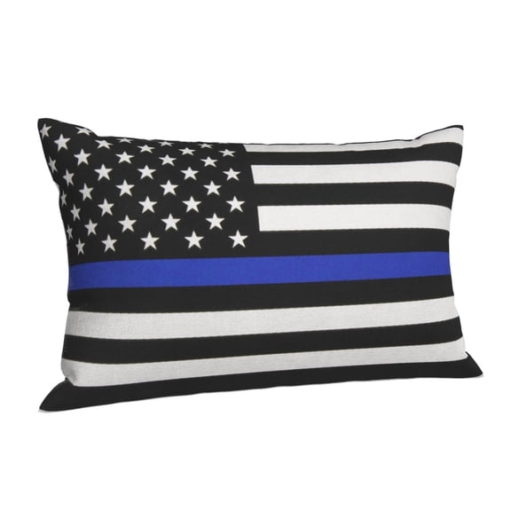 Thin Blue Line Flag Throw Pillow Cushion Cover Decorative Rectangle Pillow Case 20"x30"