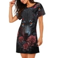 thumbnail image 2 of Fotbe Rose Full Moon Black Wolf Pattern Women's Cotton Nightgown Sleepwear Short Sleeves Shirt Casual Print Sleepdress, 2 of 6