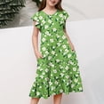 thumbnail image 5 of XUNKUSGA Robes pour Filles 4-15 Ans Mignon Imprimé Floral Manches à Volants Robe Midi Évasée Été Ample Plissée Robe de Sortie Mode Boho Robes de Plage avec Poches, Vert, 5 of 5
