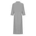 thumbnail image 5 of Elainilye Fashion Dresses for Women 2024 Plus Size Summer Casual Loose Turn-down Collar Slit Solid Long Sleeve Long Dresses,Gray, 5 of 6