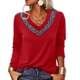 thumbnail image 3 of Túnica con cuello en V, jersey con cuello en V de leopardo, top con retazos de leopardo, top suelto de manga larga, instalación sin esfuerzo, 3 of 5
