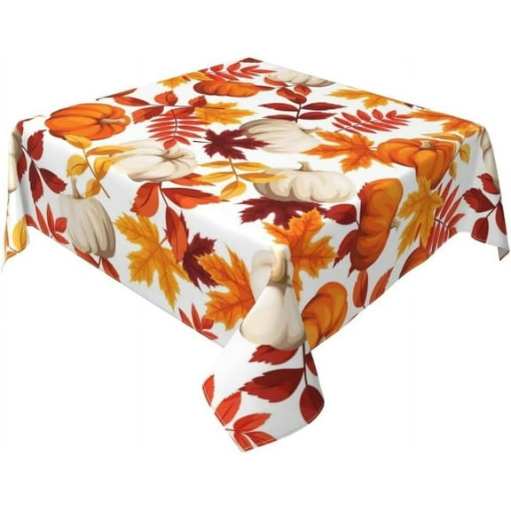 Fall Tablecloth 60x60 Inch Square Rustic Thanksgiving Pumpkin Maple Leaves Tablecloths Fabric Farmhouse Autumn Table Cloth Decorative for Picnic Party Holiday Home Indoor Outdoor