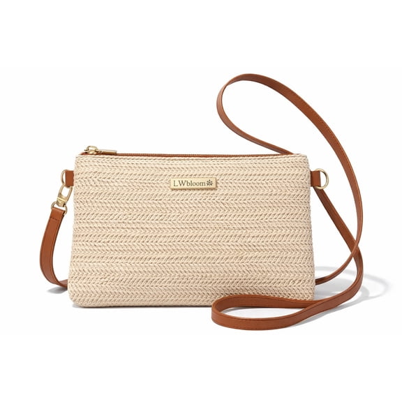 LwBloom Woven Straw Crossbody Purse for Women – Summer Beach Clutch Handbag with Adjustable Strap, Lightweight Vacation Shoulder Bag, Natural Beige