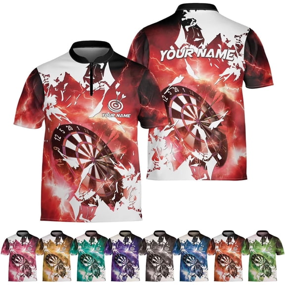 Custom Dart Shirts for Men Dart Bowling Jersey 3D Shirts Mens Darts Quarter-Zip Shirt Darts Jerseys with Team Name (Red, S)