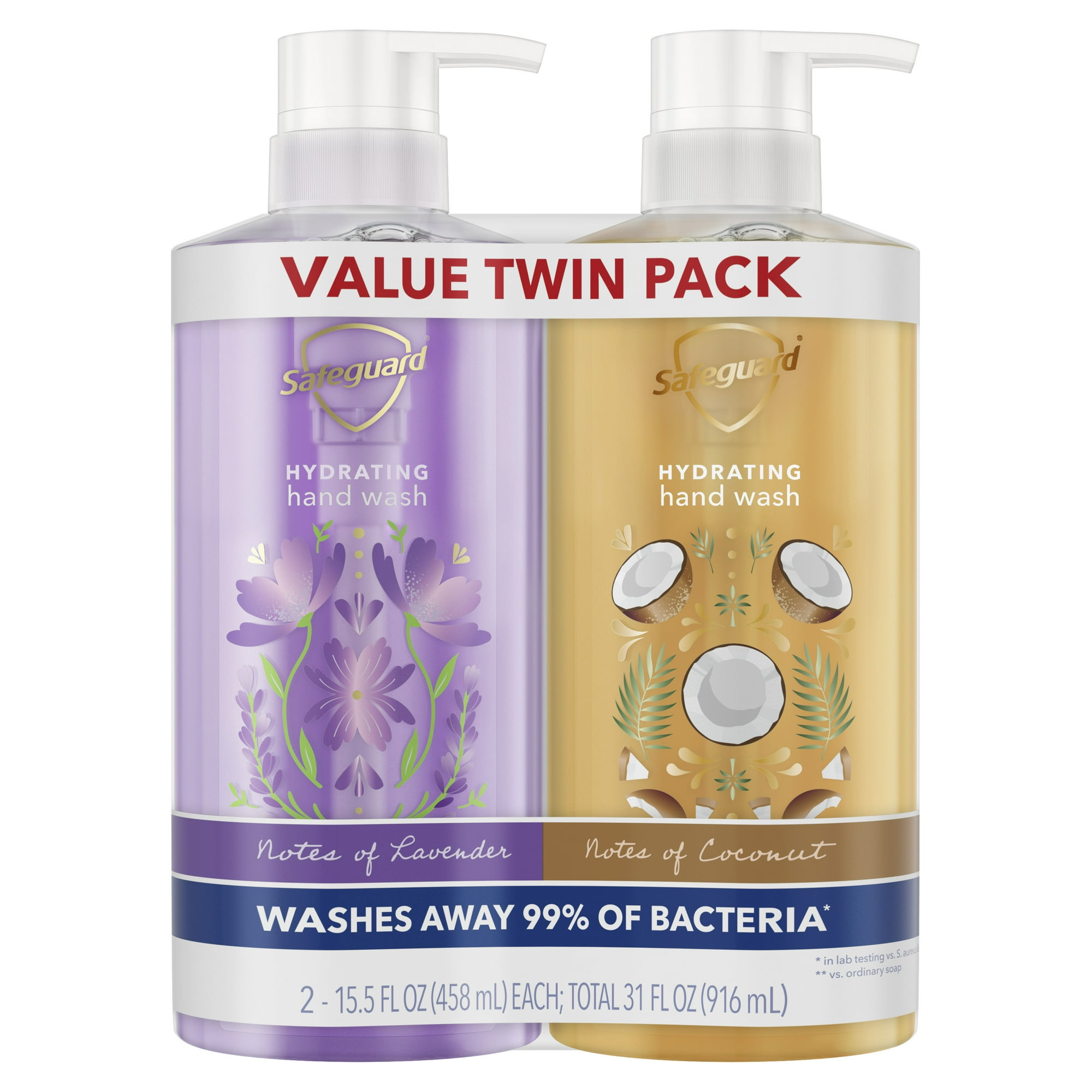 Safeguard Hand Wash Twin Pack, 15.5 fl oz, Notes of Lavender & Notes of Coconut