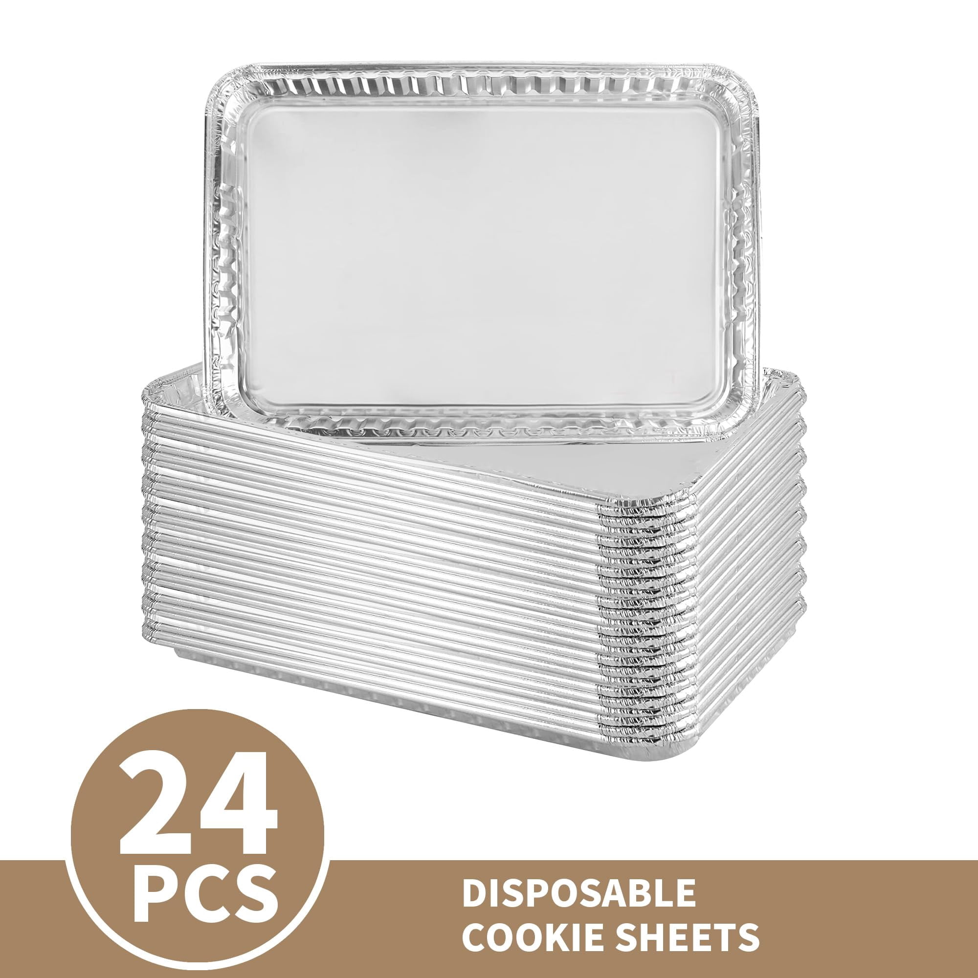 24 Pack 16 X 11 Inch Aluminum Disposable Cookie Sheets For Baking And Roasting Foil Grilling Pans Brownie Tins Cooking Thin  Cakes