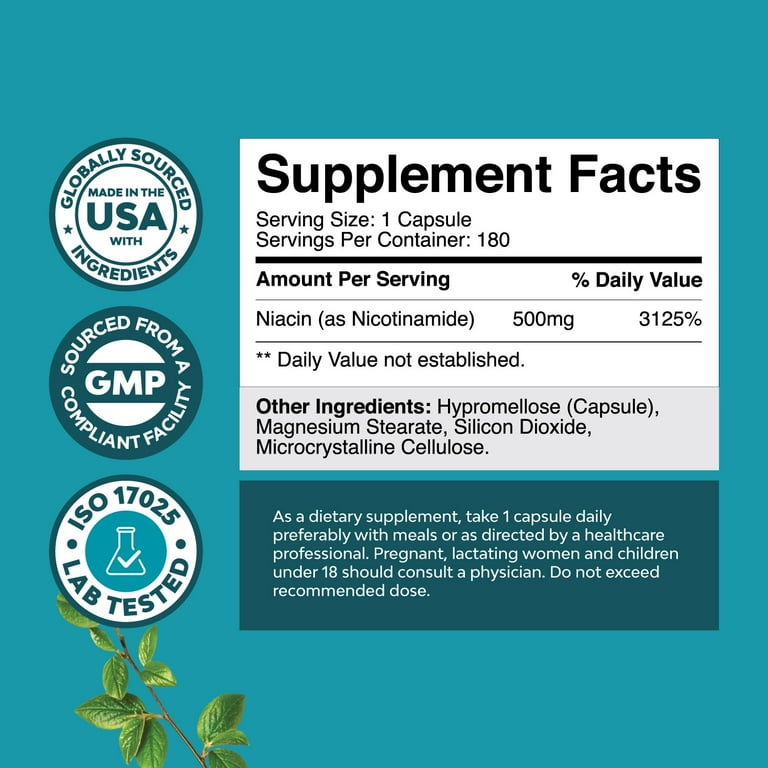 Natures Craft, Vitamin B3 Nicotinamide 500mg Capsules, Energy and