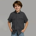 thumbnail image 2 of Fesfesfes Boys and Girls Button Down Shirts Children Cotton and Linen Solid Color Casual Short Sleeve Beach Summer Boy Shirt with Pocket 3-14 Years(Gray,5 Years), 2 of 9