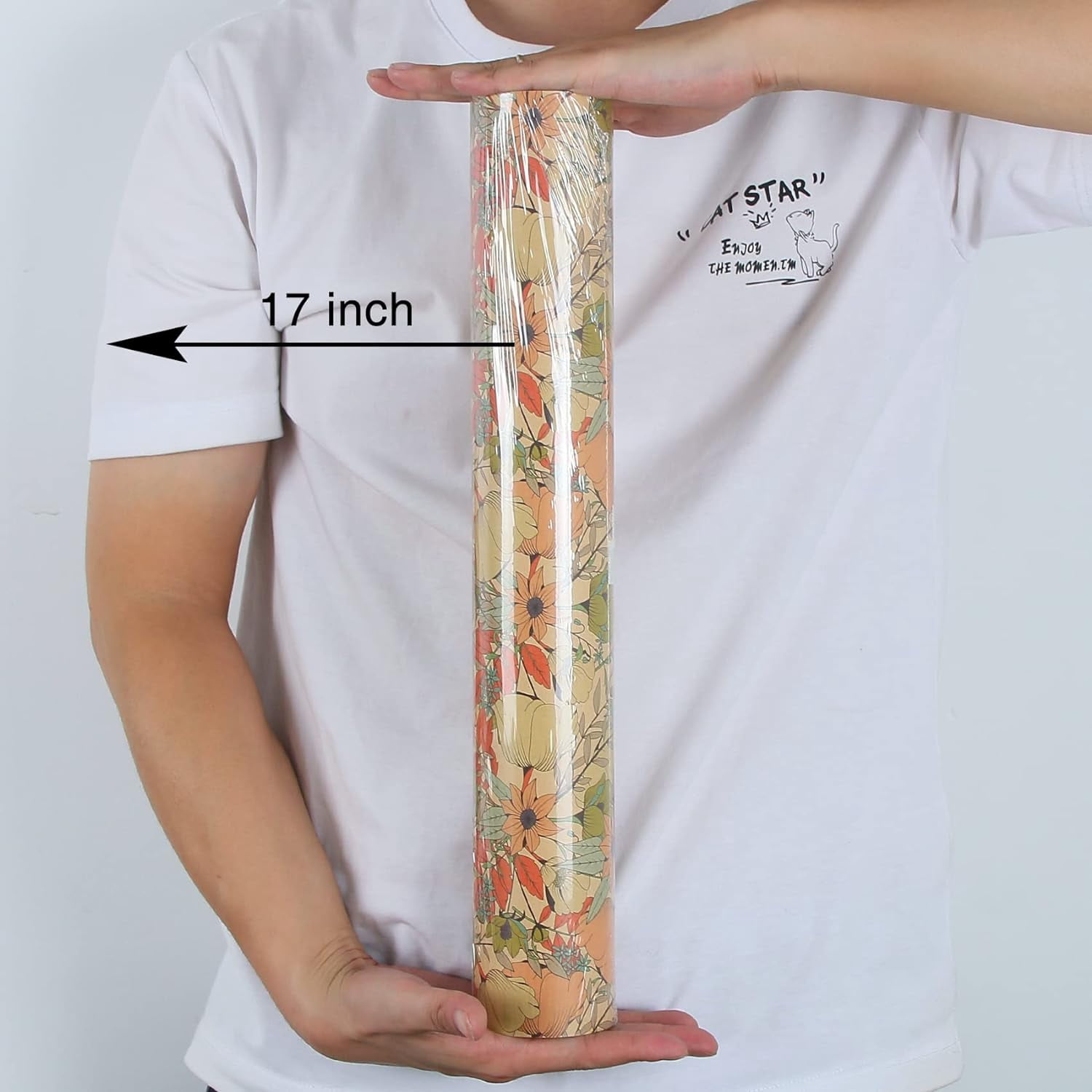Kraft Floral Wrapping Paper Jumbo Roll, All Occasion Flower Gift Wrap Paper for Wedding Bridal Shower Birthday, 17 in x 60 ft