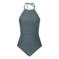 thumbnail image 5 of UTSJKR Womens One Piece Swimsuits Backless High Neck Tummy Control Color Block Halter Tie Bathing Suits Halter Surfing Swimsuit Gray L, 5 of 9
