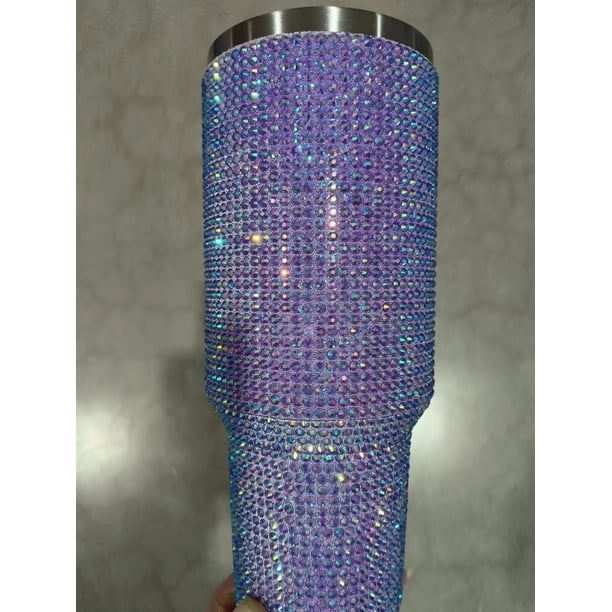 Vaso de plástico para taladro, vaso de vacío de acero inoxidable, vaso con incrustaciones de diamantes y asa, vaso para coche con pajita