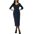 thumbnail image 2 of INSPIRE CHIC Elegant Sheath Dress for Women's Sweatheart Neck Half Sleeve Wear-to-Work Dress XS Dark Blue, 2 of 6