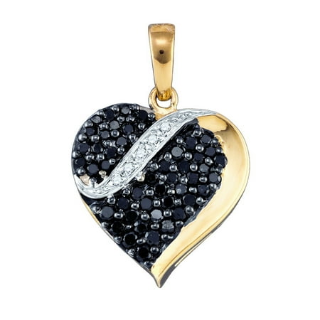10K Yellow Gold 0.71ctw Fancy Shiny Pave Black Diamond Fashion Heart Pendant