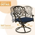 thumbnail image 5 of 7-Piece Outdoor Patio Dining Set, 60" Rectangular Cast Aluminum Dining Table with Umbrella Hole and 4 Stationary, 2 Swivel Rocker Chairs, 6 Cushioned, Backyard, Patio, Garden, Navy, 5 of 8