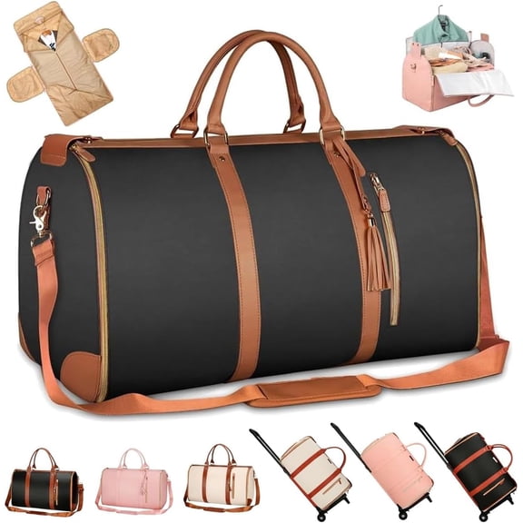 Foldable Travel Bag 2.0 with Wheels, Luxury Travel Bag with Trolley Glide Wheels, Multifunctional 2 in 1 Lightweight Expandable Duffel with Trolley Glide Wheels for Airplane (Black, Without wheels)