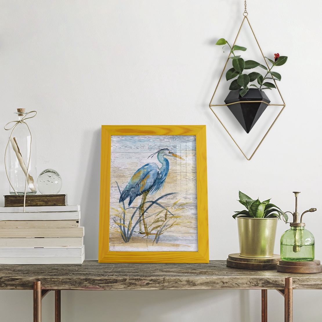 Blue Heron I -Framed Print w/glass-Sunflower Yellow