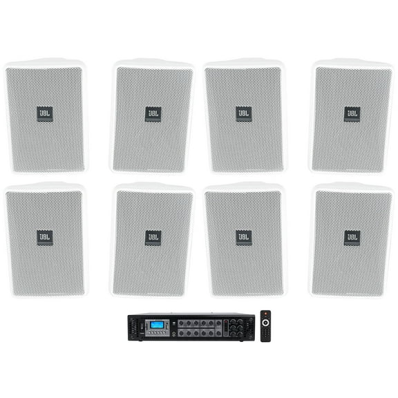 (8) JBL Control 23-1 White 3" Indoor/Outdoor 70v Commercial Wall Speakers   Amp