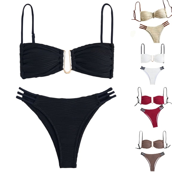FRSASU Womens 2 Piece Bikini Set U-Wire Cutout Popular Swimsuit High Waisted Textured Summer Beach Swim Bathing Suits White