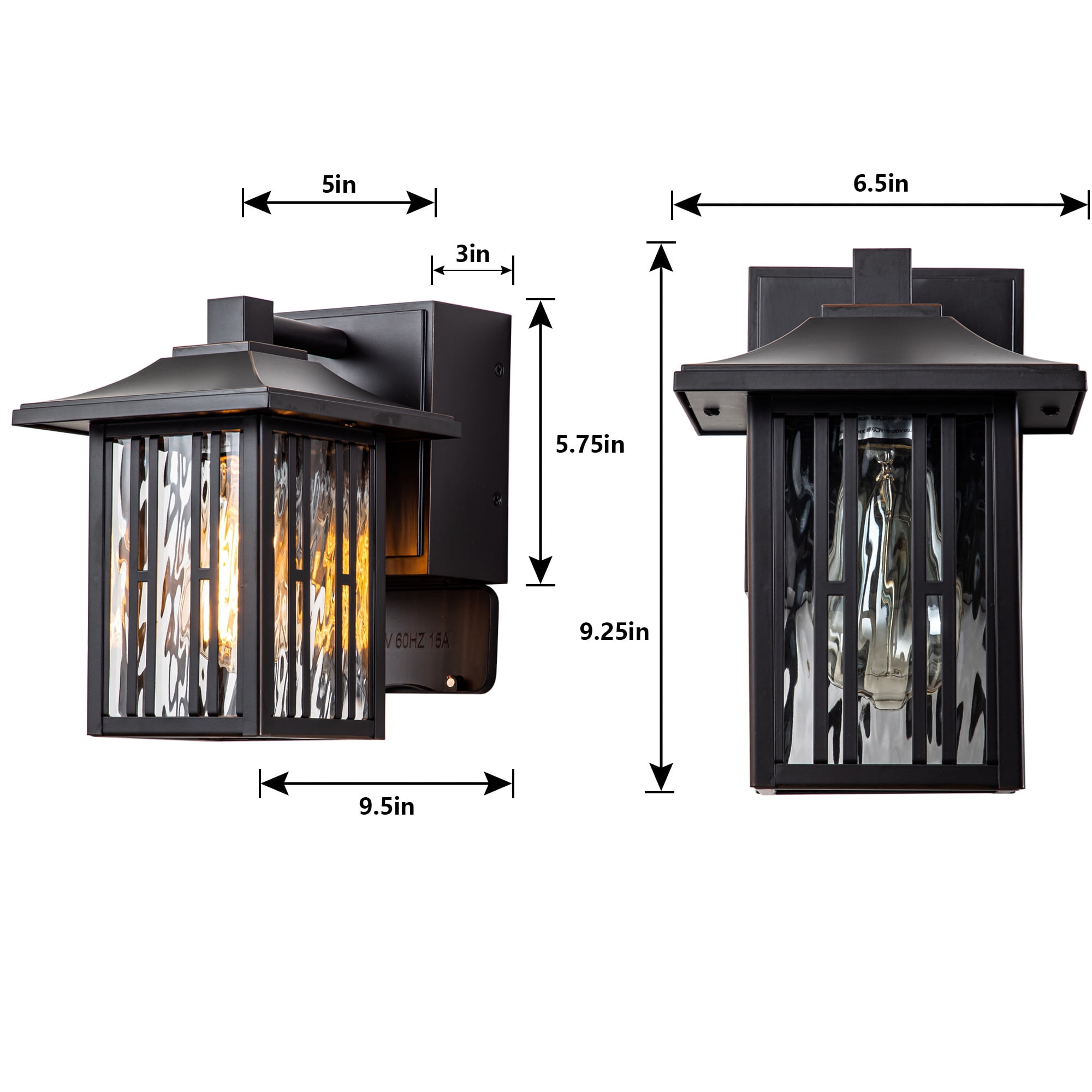 2-Pack Outdoor wall light with GFCI outlet with Water Glass