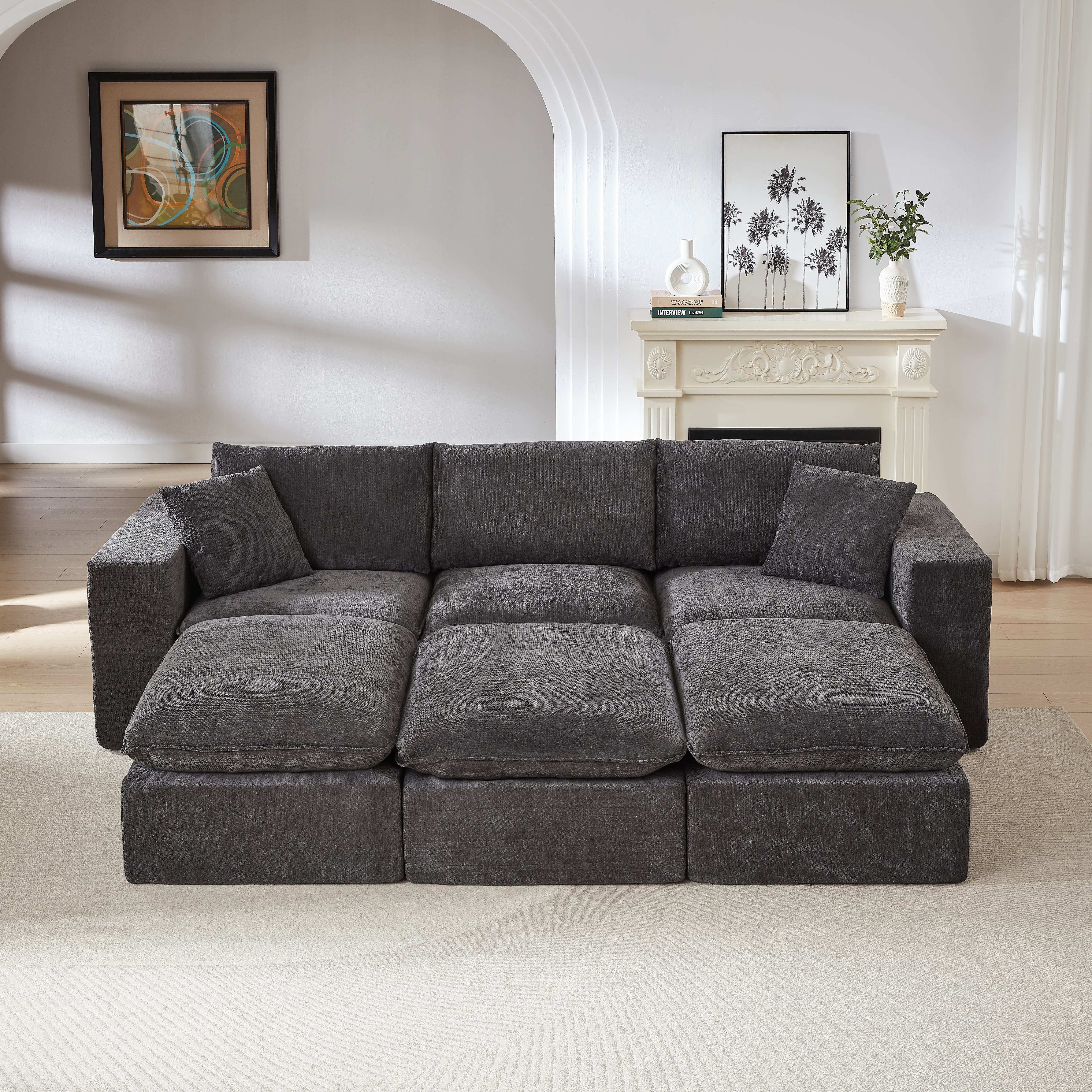 MAYEERTY Modern Modular Chenille Sofa, Dark Gray Cloud-Soft Sectional Couch for Living Room